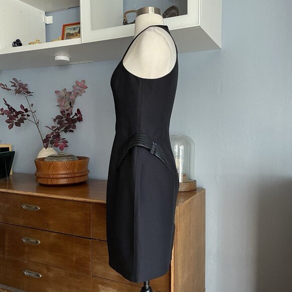 Halston Heritage Racerback w/ Leather Detail Peplum at Hip Dress Black US 4 - Picture 10 of 12